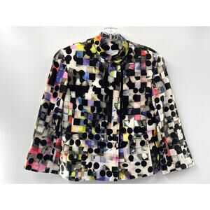 Akris Punto Women's Multicolor Abstract Cotton 3/4 Sleeve Cropped Jacket Size 6